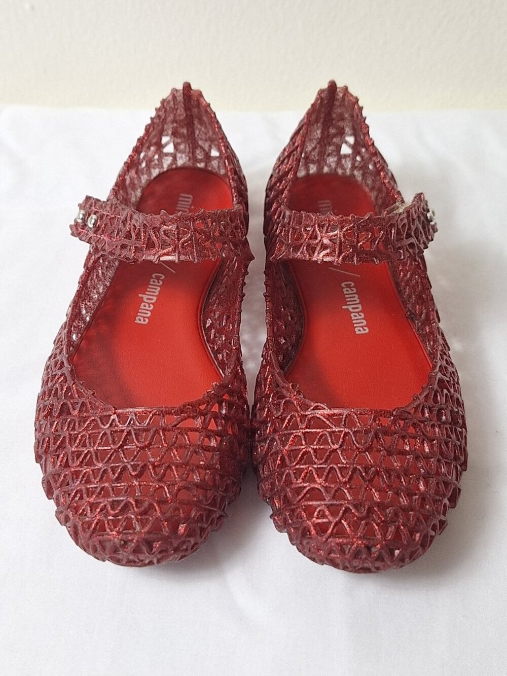 Mini Melissa Girls Red Glitter Mary Jane Dress Shoes